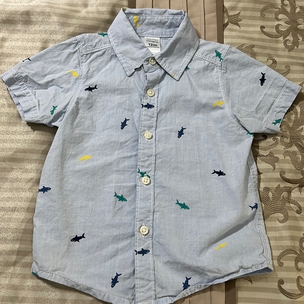Carters Boys Toddlers Button Down Shirt & Shorts 100% Cotton 12 Mos - Picture 1 of 7